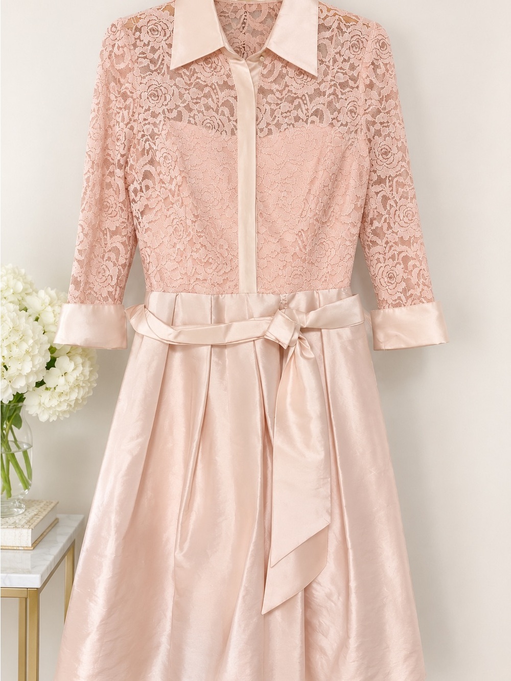 Eliza J Blush Pink Lace and Satin Asymmetrical Dress